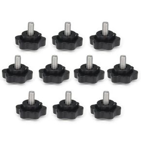 Zeberoxyz 10pcs M5 x 10mm Thumb Screws Stainless Steel with Black Plastic Star Knob Standard Metric Male Thread Thumbscrew-Length: 10mm (Size: M5x10mm)