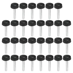 PATIKIL M4x8mm Knurled Thumb Screws, 30 Pack Male Thread Round Clamping Screws Knobs Hand Grip Bolts Mounting Fasteners for Lighting Furniture Hardware Black