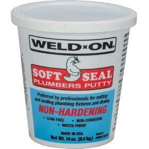 WELD-ON 80100 Soft Seal Stain-Free Plumber's Putty - Lead-Free, Non-Corrosive, and Waterproof,14 oz