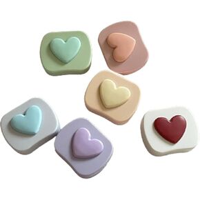 6 Pack 3D Heart Design Contact Lens Cases, Candy Color Travel Eye Contacts Case Box Holder, Contact Lenses Tweezers Remover Tool Solution Bottle Kit for Daily Outdoor (Assorted Color)