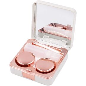 Honbay Fashion Marble Contact Lens Case Portable Contact Lens Box Kit with Mirror (Square) (Rose Gold)