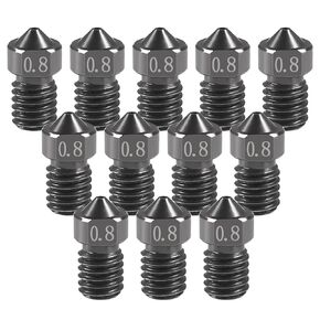 12PCS 0.8mm Hardened Steel Nozzle 0.8mm 3D Printer Nozzles Works with V6 V5 Hotend Extruder Printer Ender3 Hotend Titan Extruder Prusa i3 for 3D Printer 1.75mm Filament