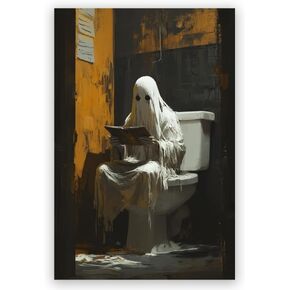 LivelyGazelle Fireplace warming ghost poster, Halloween wall art, white ghost print, gothic moody wall decor16x24in Unframed