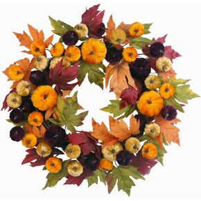 24" Fall Wreath for Front Door,Fall Decorations for Home,Autumn Velvet Pumpkin Wreath for Indoor Window Halloween Thanksgiving Decor