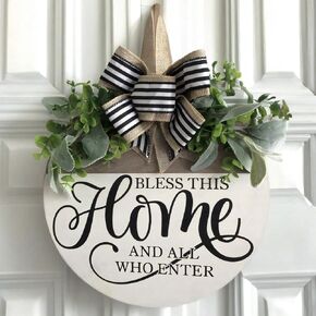 Welcome Sign for Front Door, Rustic Round Wood Wreaths Wall Hanging Outdoor Decor, Porch Fence Decorations Hanging Gift for Home Outdoor for Spring Summer Fall All Seasons Holiday Halloween Christmas