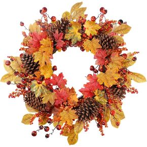 DDHS 24" Fall Wreaths for Front Door Outside, Artificial Fall Door Wreath for Wall Window Wedding Party Decor Indoor Outdoor, Autumn Wreath for Home Halloween Thanksgiving Decorations