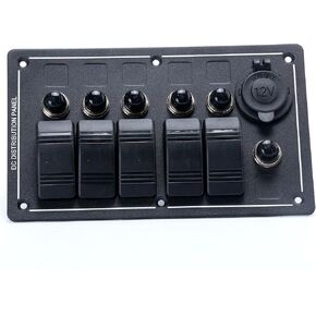 Amarine Made 5 Gang Aluminium LED Rocker & CIG Socket & Circuit Breaker Waterproof Marine/Boat/rv Switch Panel AM62-PN-LB5Z/S