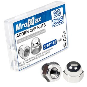MroMax 5/16"-18 Silver Acorn Cap Nuts 304 Stainless Steel 18-8 Dome Head Hex Nuts for Fasteners Bright Finish 25Pcs