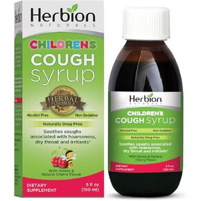 Herbion Naturals Cough Syrup for Children - 5fl oz - Good Tasting Supplement with Natural Honey & Cherry Flavor.