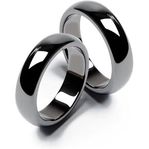 Hematite Rings for Women Men Unisex Black Rings Anxiety Balance Stone Absorbs Negative Energy Ring Healing Rings 6mm Wide 2.4mm Thick-2 Pieces Pack