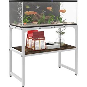 30 Gallon Fish Tank Stand with Shelf for Accessories Storage, 2 Tiers Heavy Duty Metal Aquarium Stand, Breeder Tank Turtle Reptile Terrariums Stand Rack for Home Office, 30" L x 12" W, White