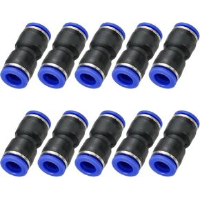 PATIKIL 1/8 Inches Push to Connect Fittings, 10Pcs Plastic Air Line Hose Fitting Quick Release Pneumatic Connectors Straight Union Two Way Coupler for Tube, Blue