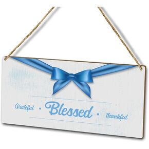 Home Décor Wood Plaque Sign Wall Hanging, Grateful Blessed Thankful, Christian Decor Door Wooden Hanging Sign (1pc), Art Gift for Farmhouse Living Room Bedroom Study -05