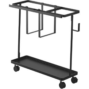 Yamazaki Home Tower Rolling Slim Fitness Rack With Adjustable Holder, Casters, Hooks For Gear Organization - Steel