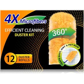 Heavy Duty Multi Surface 360°Heavy Duty 12 Duster Refills & 1 Handle, Compatible with Swiffer Dusters，Disposable Dusters for Cleaning