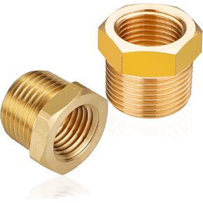 ZOUNI 2pcs Brass Reducer Hex Bushing, 3/4" NPT Male to 1/4" NPT Female Heavy Duty Brass Threaded Pipe Fitting Reducer Adapter (3/4"MNPT - 1/4"FNPT)