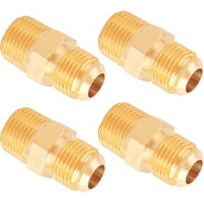 SUNGATOR Tube Fitting 3/8 inch Flare x 3/8 inch Male NPT, Brass Half-Union Gas Adapter, 3/8'' Male Flare to 3/8'' NPT Propane Fittings, Brass Flare Tube Fitting for Propane (2-Pack)