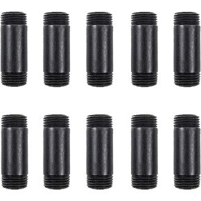 10 Pack 1/2 Inches x 2 Inches Black Malleable Steel Nipples Fitting, DIY Steampunk Industrial Vintage Style.