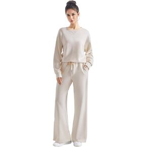 SUUKSESS Women Modal Fall 2 piece outfits Oversized Sweatshirt Wide Leg Pants
