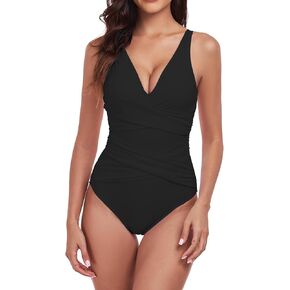 One Piece Swimsuit Women Tummy Control One Piece Slimming Bathing Suits Vintage Ruched Swimsuits Push Up Swim Suit