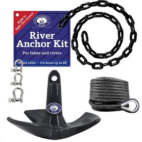 Greenfield Complete River Anchor Kit, USA-Made. Includes Coated Boat Anchor, Poly Coated Anchor Chain, 100 ft Anchor Line, and Shackles. Best for Lakes and Rivers.