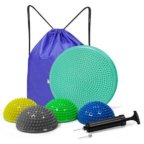 Wobble Cushion Set for Sensory Kids and Balance Training, Balance Disc Plus 4 Balance Pods,Balance Board With Pump Inflatable Stepping Pads for Adults& Kids