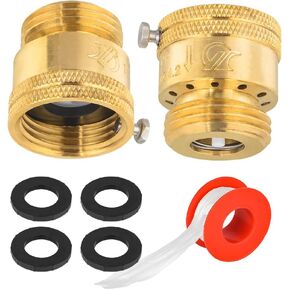 2-Pack EFIELD Anti Siphon Vacuum Breakers Set, 3/4 Inch Backflow Preventer for Garden Spigot, RV, Solid Brass Anti-Backflow Valve with Sealing Tape and washers