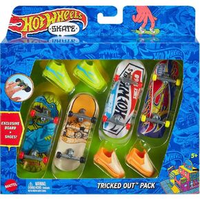 Hot Wheels Skate Fingerboards 10-Pack, Set of 10 Finger Skateboards with 5 Pairs of Removable Skate Shoes with Hot Wheels-Themed Graphics