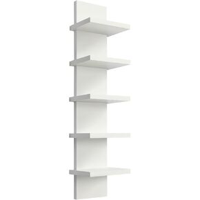 5 Tier Wall Shelf Unit - Narrow Smooth Laminate Finish - Vertical Column Wall Decor Mount Floating Storage Home Decor Organizer Tall Tower Utility Shelf for Bedrooms, Living Rooms(White)