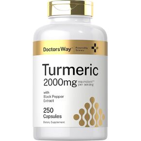 Doctor's Way Turmeric Curcumin Supplement 2000mg | 250 Capsules | with Black Pepper Extract | Non-GMO, Gluten Free Complex
