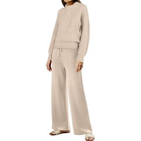ANRABESS Women 2 Piece Outfits Sweater Sets Loose Long Sleeve Hoodies Knit Pullover Wide Leg Pants 2024 Fall Lounge Sweatsuit