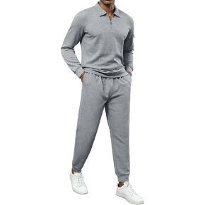 Men's 2 Piece Tracksuit Set Quarter Zip Long Sleeve Polo Sweatsuit Casual Athletic Jogging Suits with Pocket
