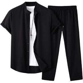 GORGLITTER Men's 2 Piece Set Short Sleeve Button Down Shirt and Pants Walking Suit