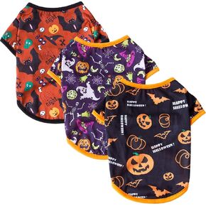 XIAOYU 3 Pieces Halloween Dog Shirt Pet Clothes Funny Black Bat, Magic Hat, Pumpkin Head T-Shirt for Small Dogs Cat Halloween Cosplay Pet Apparel, XS