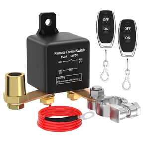 Joinfworld Kill Switch for Car 12V Remote Battery Disconnect Switch 250A Anti-Theft Remote Control Switch with Two Wireless Remote Control Relay Fobs for Auto Truck Boat
