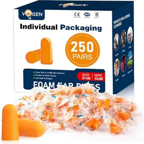 VOISEN 150 Pairs Foam Ear Plugs, Ear Plugs for Sleeping Noise Cancelling, 32dB NRR, 37dB SNR Earplugs for Sleeping, Snoring, Studying, Loud Events, Traveling & Concerts, A Storage Box, Orange