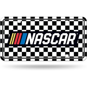 Rico Industries NASCAR Racing Logo Checkered Flag Metal Auto Tag 8.5" x 11" - Great for Truck/Car/SUV