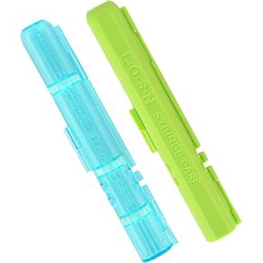 LOSN Compact Travel Insulin Prefilled Syringe Case for Diabetes - Solid Green and Transparent Light Blue