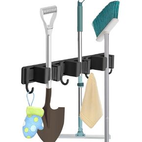 Broom and Mop Holder Wall Mount,Upgraded Broom Organizer,Broom Hanger Wall Mount for Home Kitchen Bathroom Garden Laundry Garage,Tool Organizer With 3 Racks and 4 Hooks (white, 3 Racks with 4 Hooks)