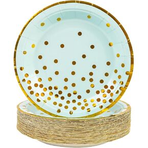 50 Pcs Happy Birthday Plates 7inch, Pink Gold Party Paper Plates Disposable Cake Plates Dinner Paper Plates Dessert Plates with Gold Trim Party Supplies for Birthday Party Decorations (Pink, 9inch)