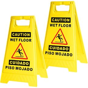 2 Pack Caution Wet Floor Sign, 17.52 Inch Length, Fold Out Wet Floor Signs, Double Sided Bilingual Safety Warning Sign, Yellow