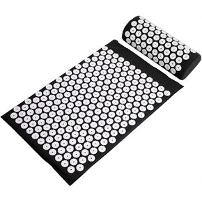 Signature Fitness Acupressure Mat and Pillow Set for Back/Neck Pain, Acupuncture Products to Relieve Muscle Fatigue, Improve Insomnia for Sedentary People, Acupuncture Eases Stress, Massage Mat, Black