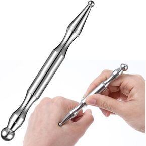 Acupuncture Pen,1 Pcs Stainless Steel Deep Tissue Massager Tool Dual Head Facial Reflexology Tools Self Massage Acupressure Bar for Full Body Meridian Relief Pain Face Massage