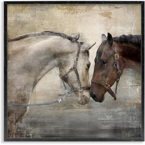 Stupell Industries Horse Couple Textured Farm Animal Photograph, Design by Main Line Studio Black Framed Wall Art, 36x36, Tan