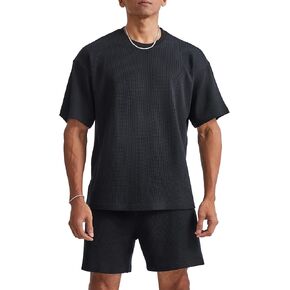 Ouber Men's Waffle Cotton Gym Workout Shirts Loose Fit Athletic Tee Shirt