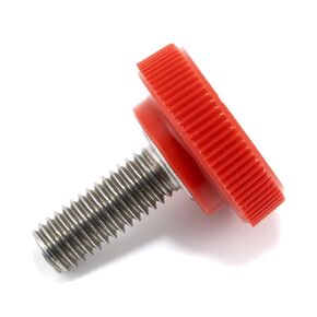#10-32 x 1/2" Thumb Screw Stainless Steel - Red Knurled Round Plastic Knob - Fine Thread ThumbScrew - Length: 0.500" - Proudly Built in USA - Package of (4)