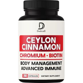 13in1 Ceylon Cinnamon Capsules - 200 Capsules with Chromium Picolinate, Biotin, Grape Seed, Elderberry & More