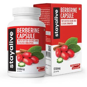 StayAlive Premium Berberine with Ceylon Cinnamon Capsules, 43000mg Equivalent, 30:1 Super Extract, Berberine HCL & Bitter Gourd, 120 Vegan Pills, Non-GMO & Gluten-Free Berberine Supplement