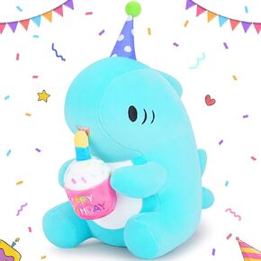 Auspicious beginning Birthday Gift Shark Plush Stuffed Animal, 11.8'' Kawaii Soft Birthday Shark Plush Toys with Holding Cute Birthday Cake Gift for Girls Boys, Children's Day, Anniversary