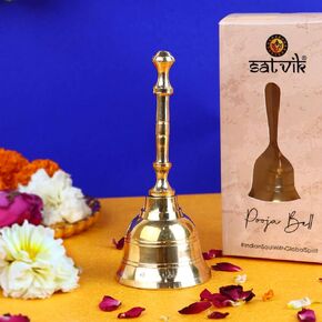 SATVIK 1 Pc Brass Puja Bell Indian Religious Diwali Festive Daily Pooja Home Mandir Temple Office Ghanti School Reception Wedding Christmas Handheld Call Bell Spirtiual Housewarming Return Gifts Items in Kuwait